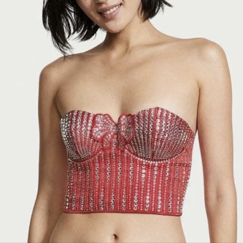 NWT Victoria's Secret Red Rhinestone Crop Top